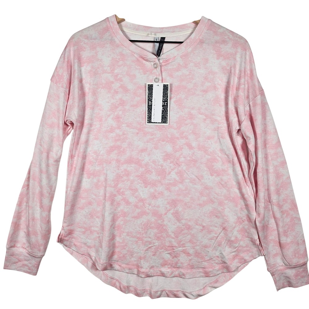 NEW Jaclyn Intimates Butter Knit Top Women Small Relaxed Henley Pink Tie Dye